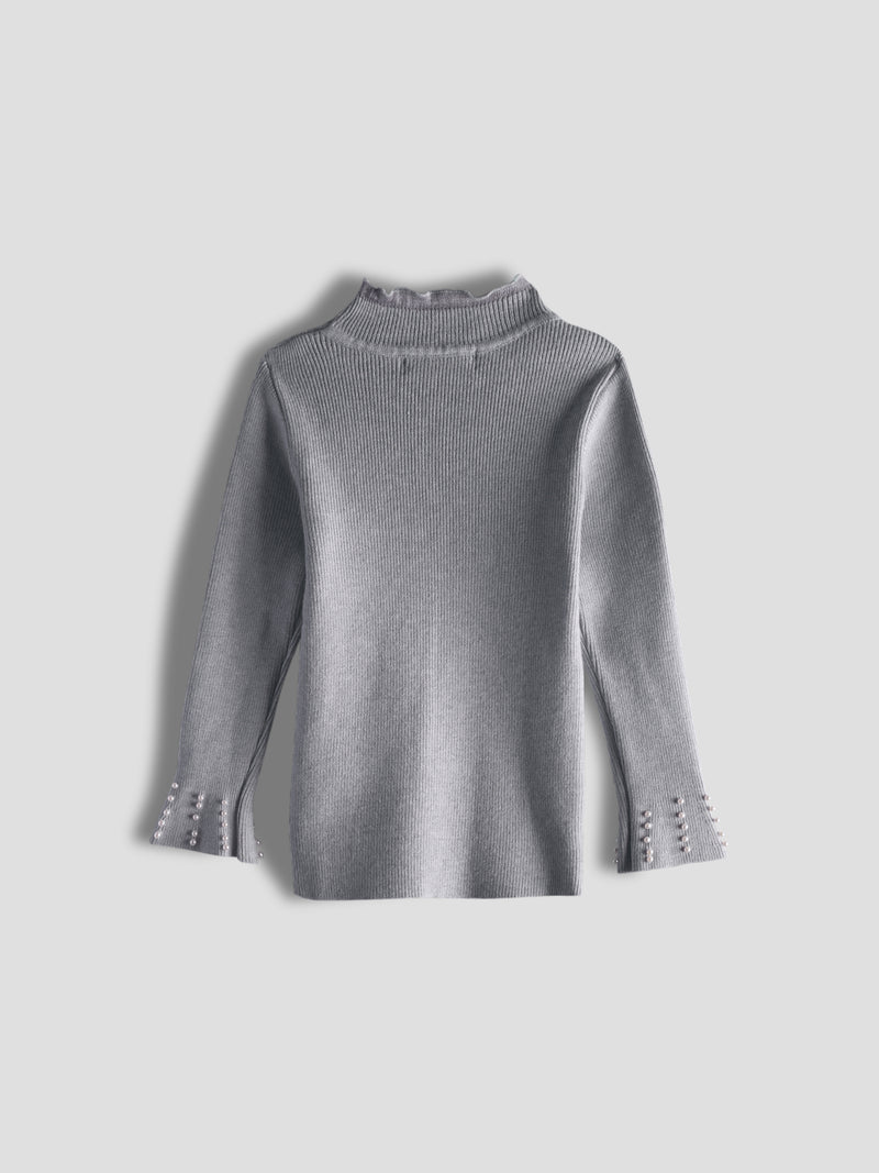 Luxurit Girls' Grey Pearl-Embellished Sweater