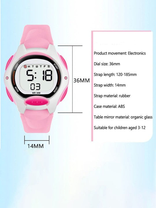 Kids Dial & Straps Digital Multi Function LED Backlight Watch Pink