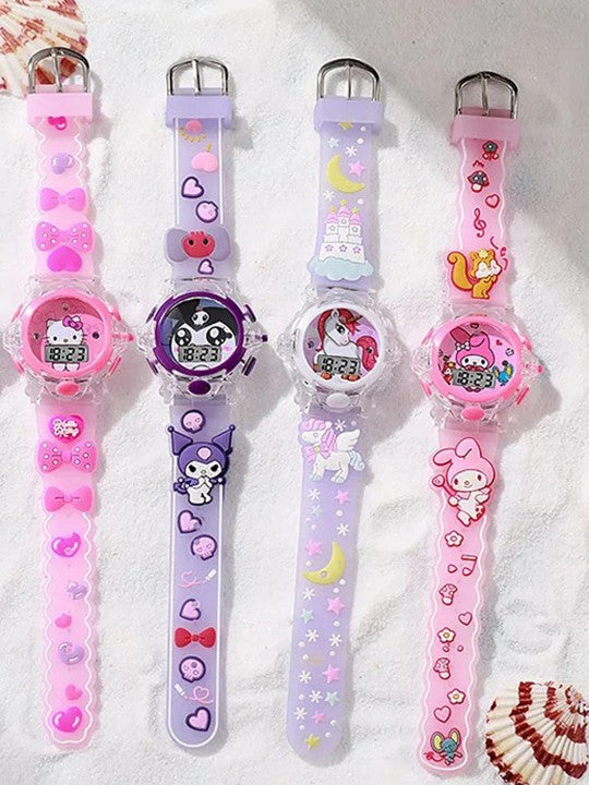 Kids-Girls Patterned Dial & Straps Digital Multi Function Watch Melody Pink