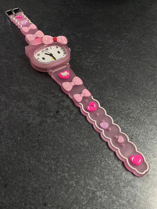 Girls Printed Dial & Straps Analogue Watch - Pink Kitty