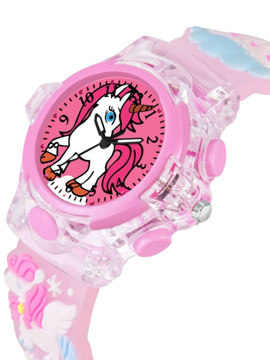 Kids Girls Printed LED Dial & Silicon Strap Analogue Watch - Purple Unicorn