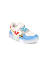 Kids Colourblocked LED Velcro Sneakers – White, Blue & Red