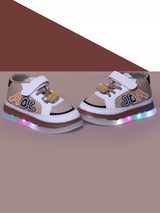 Unisex Kids Printed PU Sneakers - Beige with Velcro Fastening