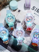 Kids Printed Dial & LED Backlight Analogue Multi Function Watch Light Pink Colour