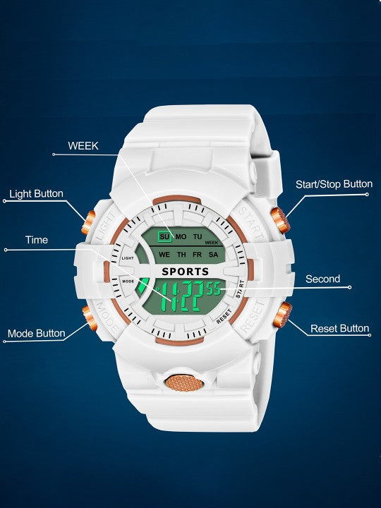 Kids LED Backlight Analogue and Digital Multi Function Watch White