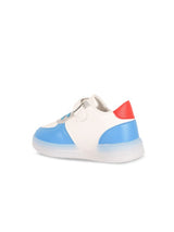 Kids Colourblocked LED Velcro Sneakers – White, Blue & Red