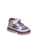 Unisex Kids Printed PU Sneakers - Beige with Velcro Fastening