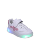 Unisex Kids PU Sneakers – Pink White with Velcro Fastening