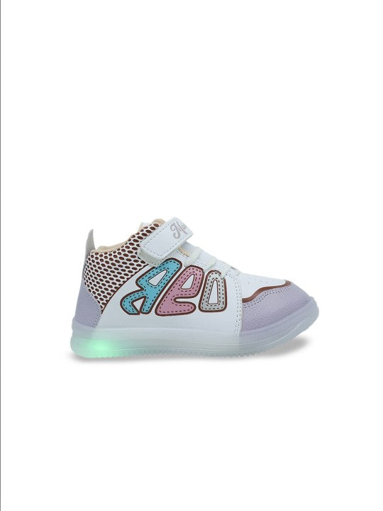 Kids Colourblocked Comfort Insole Sneakers with LED Lights – White, Lavender & Beige