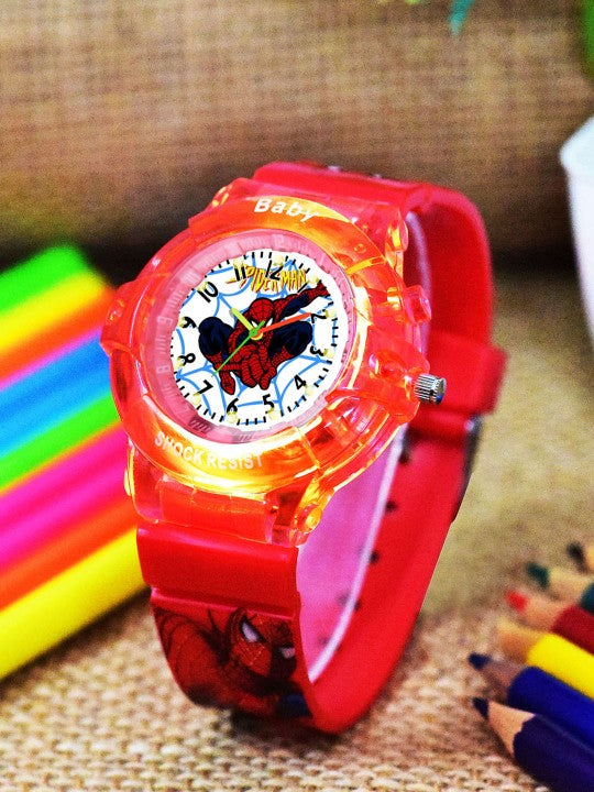 Kids - Boys Printed LED Dial & Straps Analogue Watch Spider Red