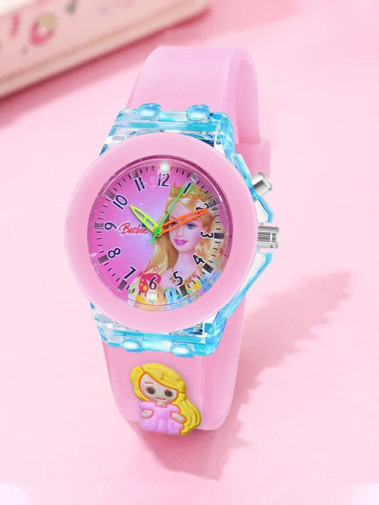 Girls Printed Dial & Rubber Strap Analogue Watch - Pink Barbie Kids