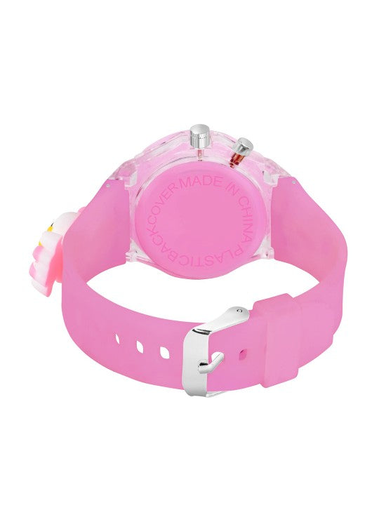 Kids Cartoon Printed LED Backlight Digital Multi Function Watch Pink Duck