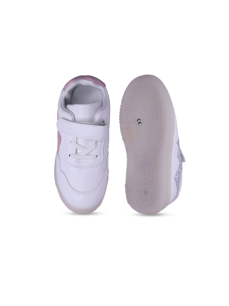 Unisex Kids Textured PU Slip-On Sneakers – White with Velcro Fastening