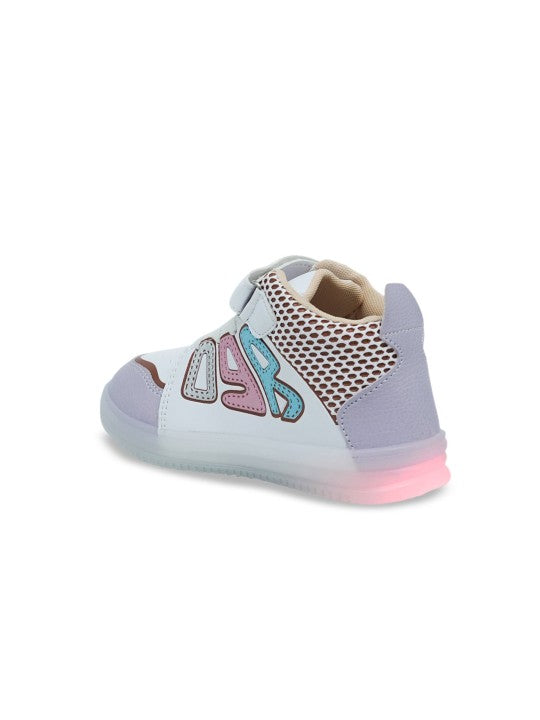 Kids Colourblocked Comfort Insole Sneakers with LED Lights – White, Lavender & Beige