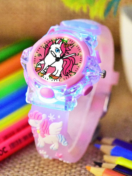 Kids Girls Printed LED Dial & Silicon Strap Analogue Watch - Purple Unicorn