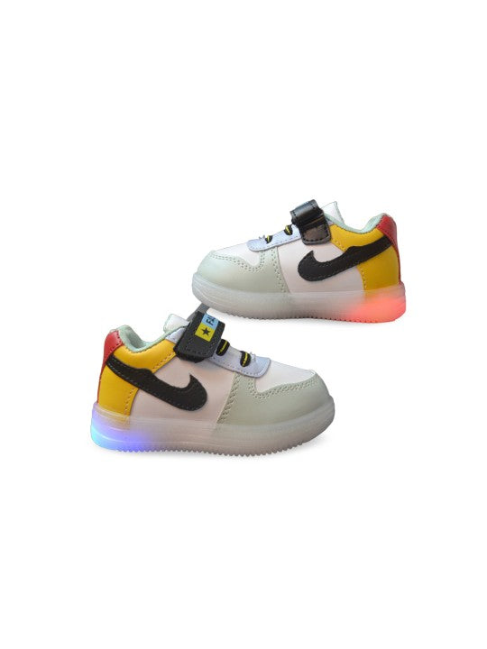 Kids' Yellow & Green Colourblocked LED Sneakers with Velcro