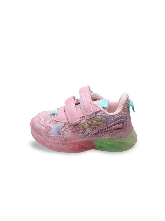 Unisex Kids Printed PU Sneakers – Pink with Velcro Fastening