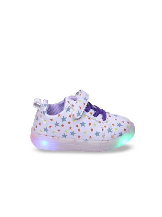 Unisex Kids Printed PU Sneakers – White with Velcro and Western Embellishments