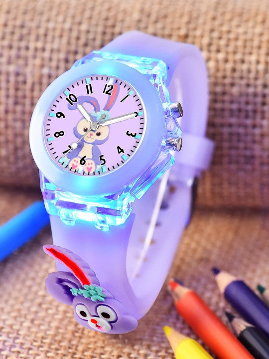 Unisex Kids Cartoon Printed Dial Analogue Multi Function Watch Purple Teddy