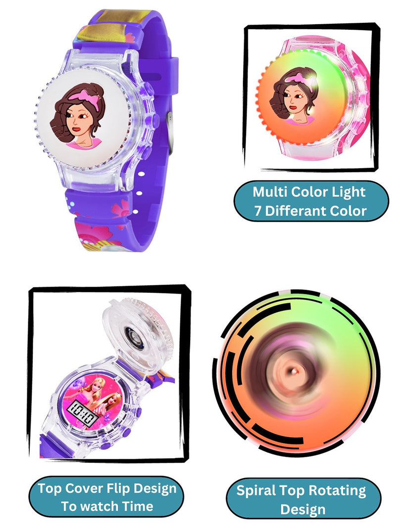 Kids Barbie Printed Dial & Straps Digital Multi Function Watch Purple