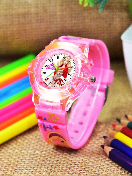 Girls Printed Dial & Straps Analogue Watch Barbie LightPink