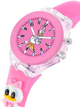 Kids Cartoon Printed LED Backlight Digital Multi Function Watch Pink Duck