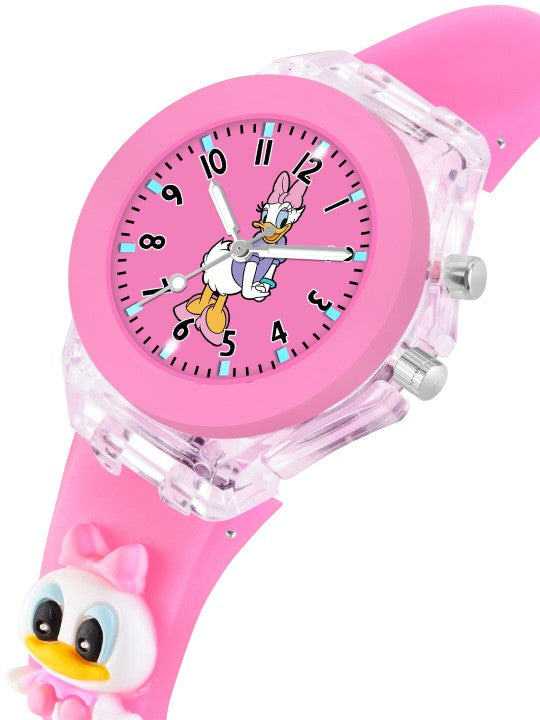 Kids Cartoon Printed LED Backlight Digital Multi Function Watch Pink Duck