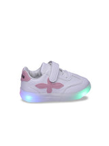 Unisex Kids PU Sneakers – Pink White with Velcro Fastening