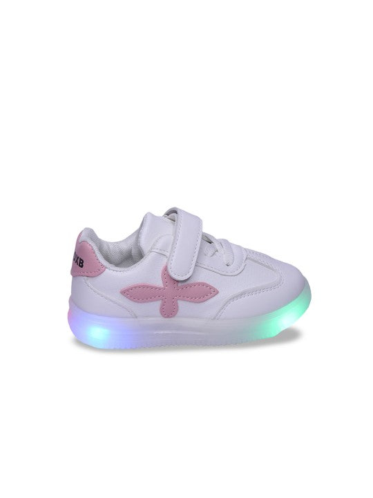 Unisex Kids PU Sneakers – Pink White with Velcro Fastening