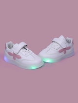 Unisex Kids PU Sneakers – Pink White with Velcro Fastening