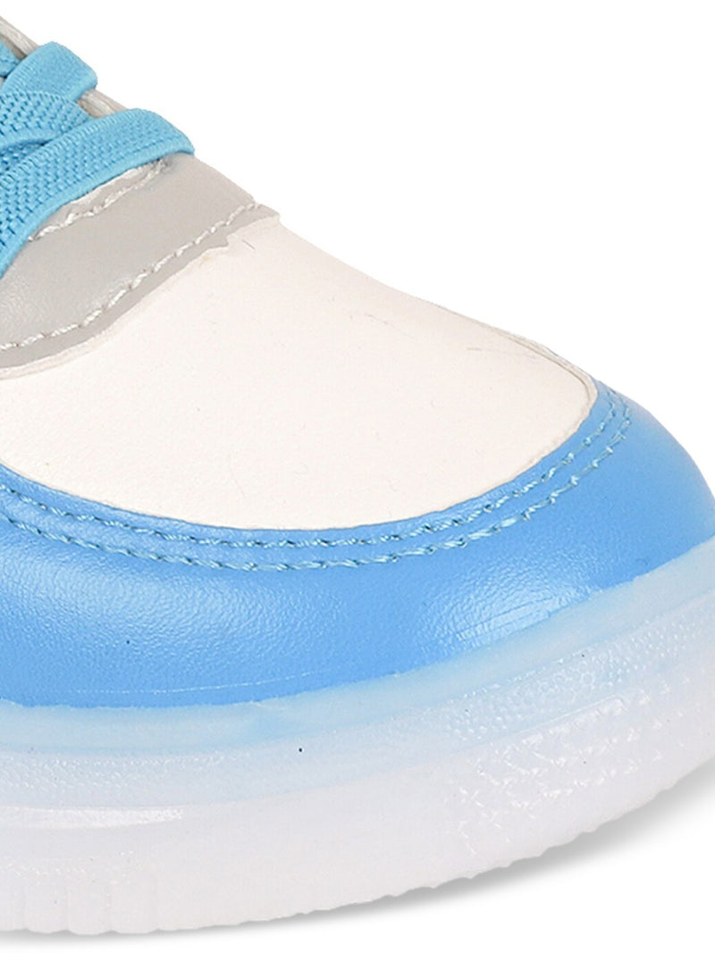 Kids Colourblocked LED Velcro Sneakers – White, Blue & Red