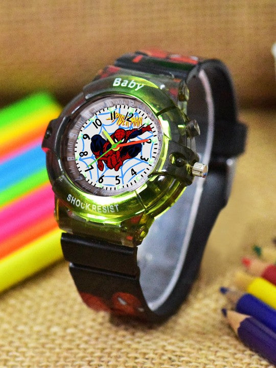 Boys Printed Dial & Straps Analogue Watch Spider Black