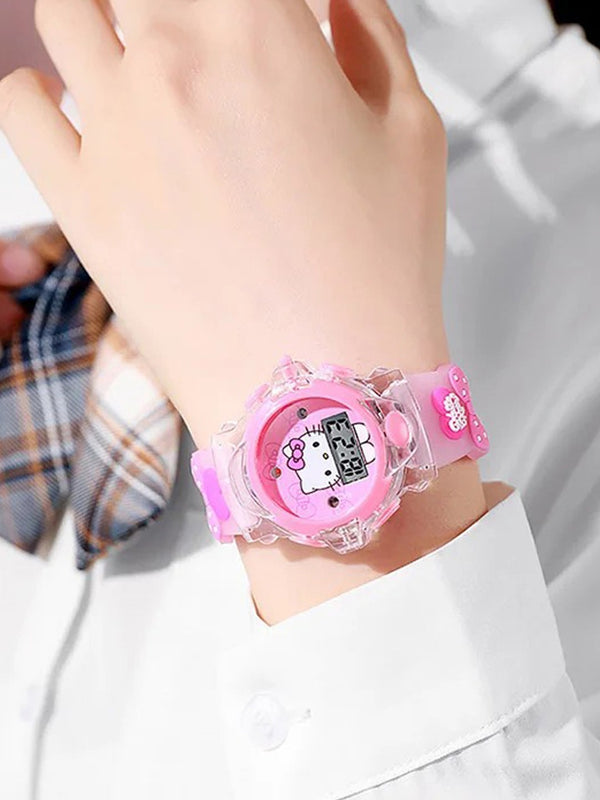 Girls Patterned Dial & Straps Digital Multi Function Watch Kitty Pink