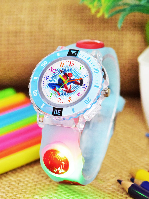 Kids - Boys Patterned LED Dial & Straps Analogue Watch - Spider SkyBlue