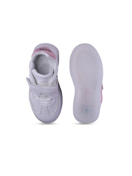 Unisex Kids PU Sneakers – Pink White with Velcro Fastening