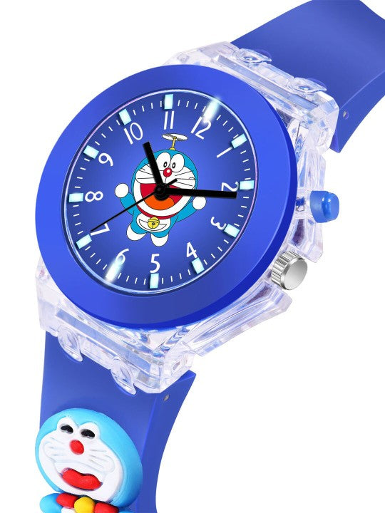 Kids Printed Dial & Blue Silicon Strap Analogue Watch - LED Blue Doremon