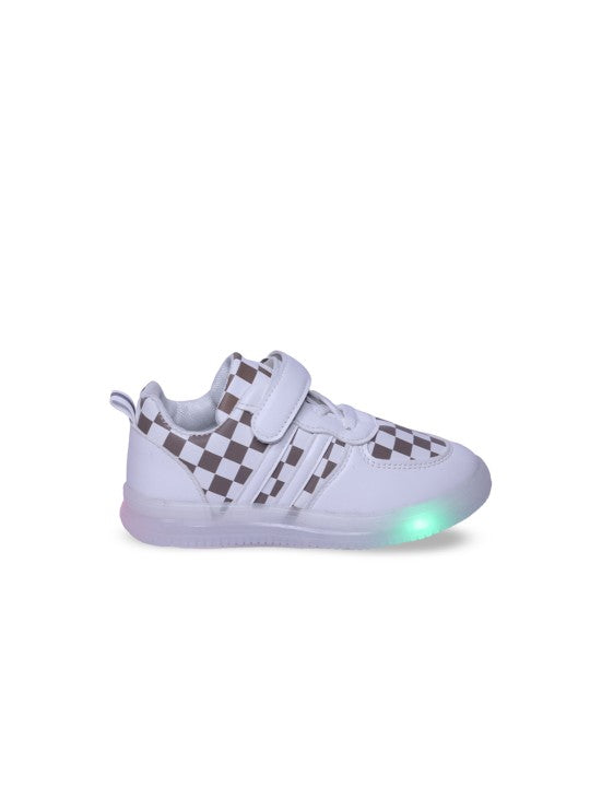 Unisex Kids Printed PU Sneakers – White with Velcro Fastening and Western Embellishments