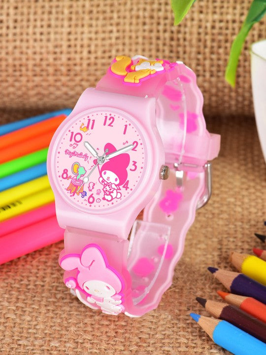 Girls Printed Dial & Straps Analogue Watch Melody Pink