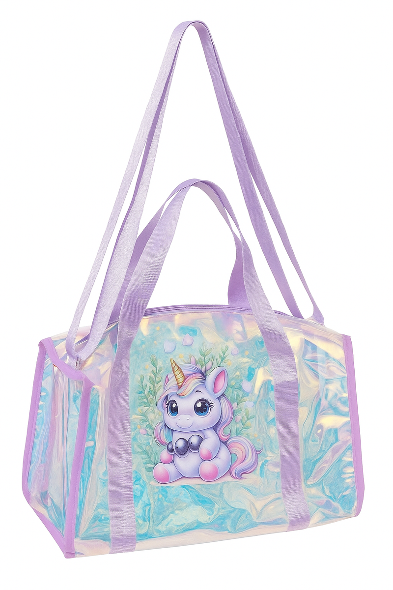 Kids Transparent Iridescent PVC Tote Bag | Cute Cartoon Print | Waterproof Lightweight Shoulder Bag for Girls