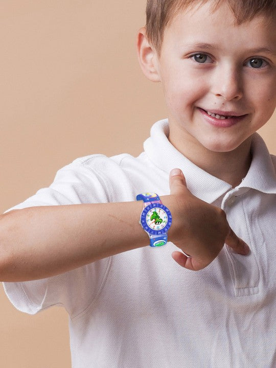 Boys Printed Dial & Straps Analogue Watch Blue Cute Dino