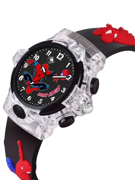 Kids - Boys Printed LED Dial & Straps Analogue Watch Spiderman Black