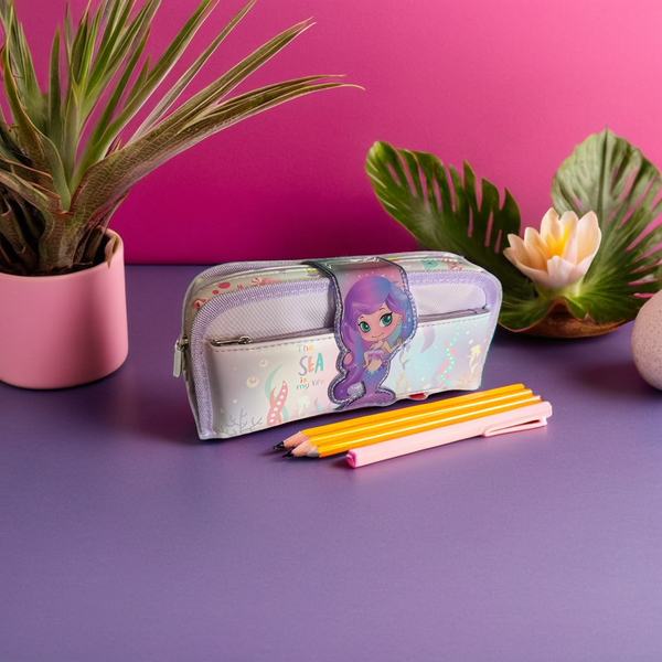 Cute Mermaid Design Two-Layer Compartment Pencil Case with Removable Center Pocket