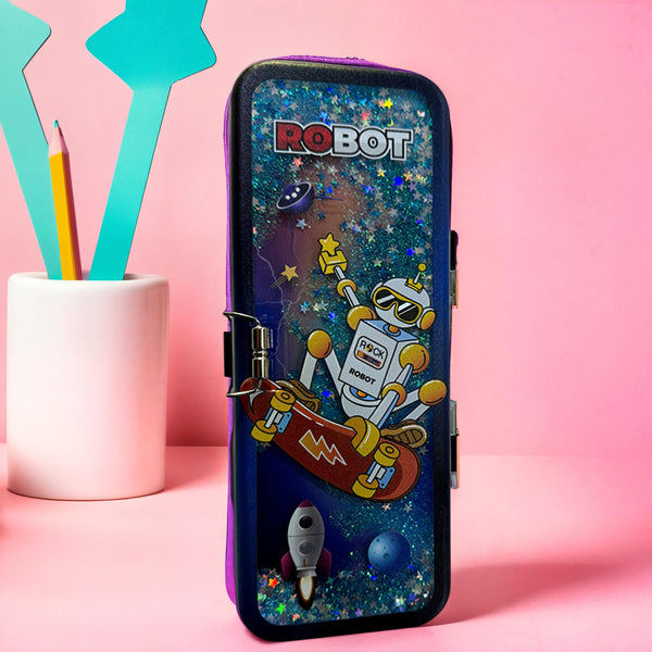 Robot Design Hard Case Pencil Box for Kids – Stylish Stationery Organizer