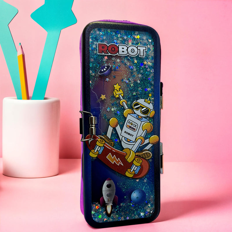 Robot Design Hard Case Pencil Box for Kids – Stylish Stationery Organizer