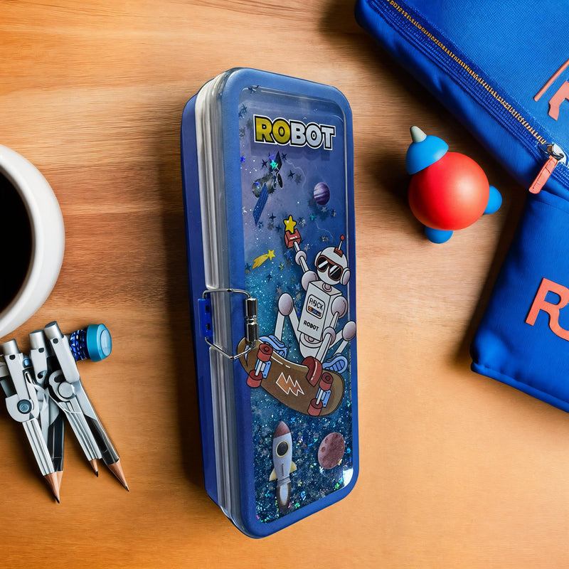 Robot Design Hard Case Pencil Box for Kids – Stylish Stationery Organizer