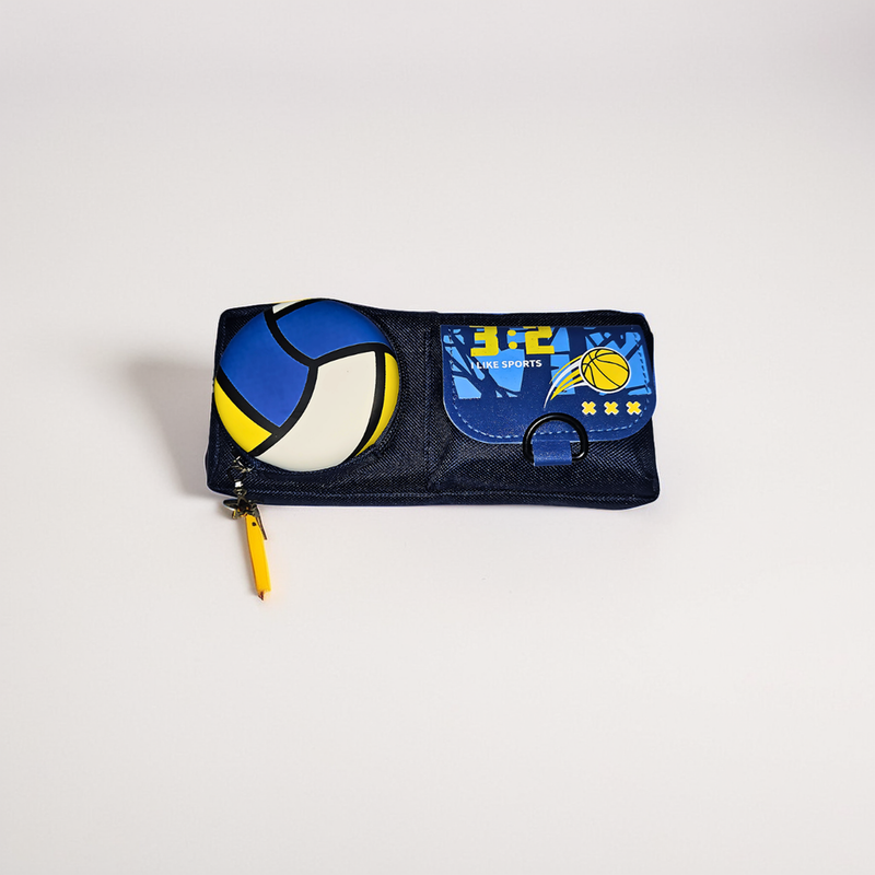 Multi-Sport Design Pencil Case Pouch with Removable Basketball, Football, and Volleyball – Ink Leak-Proof with Zipper Pouch