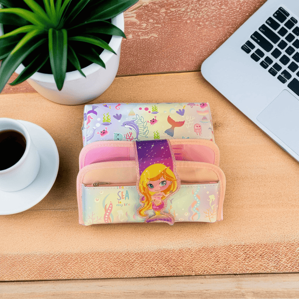 Cute Mermaid Design Two-Layer Compartment Pencil Case with Removable Center Pocket