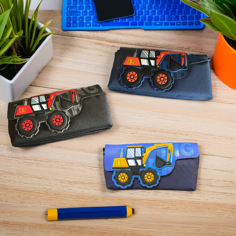 Bulldozer Design Zipper Pencil Case with Velcro Closure for Kids