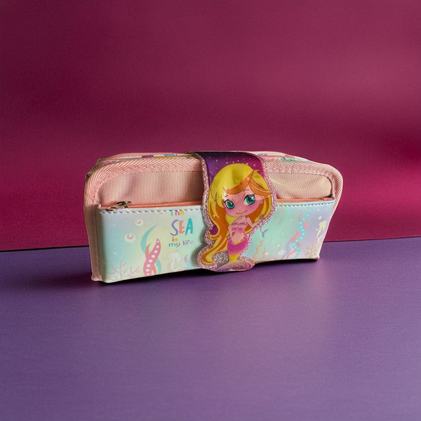 Cute Mermaid Design Two-Layer Compartment Pencil Case with Removable Center Pocket