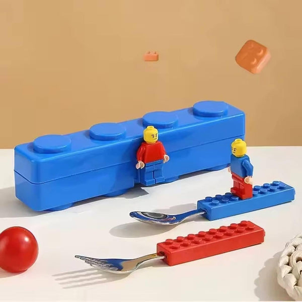 Lego-Themed Spoon & Fork Cutlery Set for Kids (Pack of 1) – BPA-Free, 304 Stainless Steel, with Storage Box – Ideal Birthday Return Gift